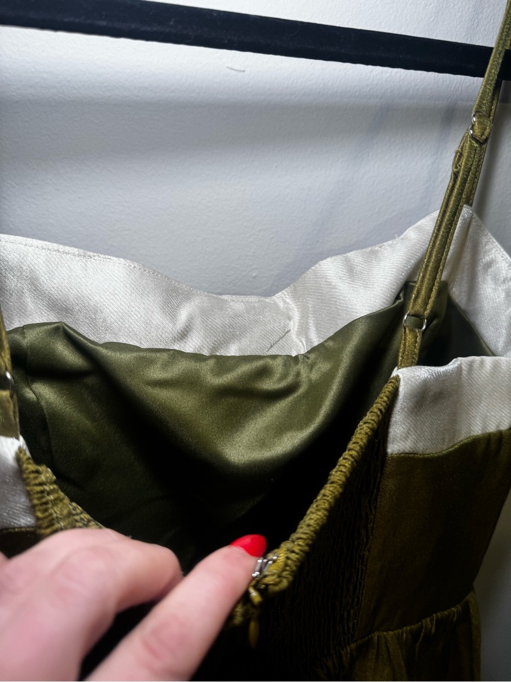 Olive Green Satin Dress with White Bow NWT - Picture 6 of 9